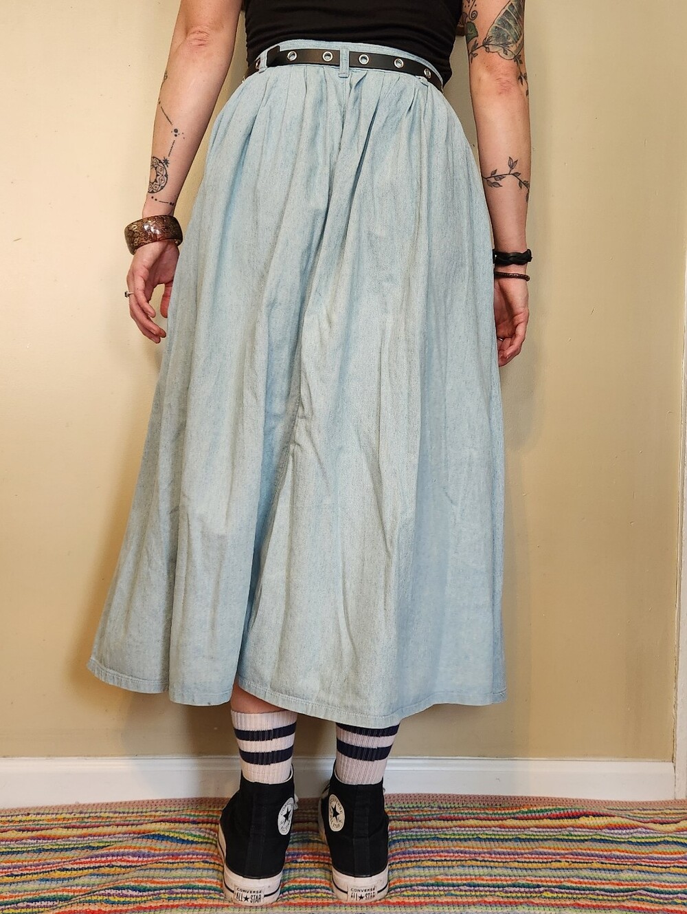 Vintage 1980s Levi’s Dockers 100% Cotton Chambray Midi Skirt - Picture 6 of 16